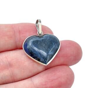 Estate Sterling Silver 925 Blue Sodalite Heart Pendant
